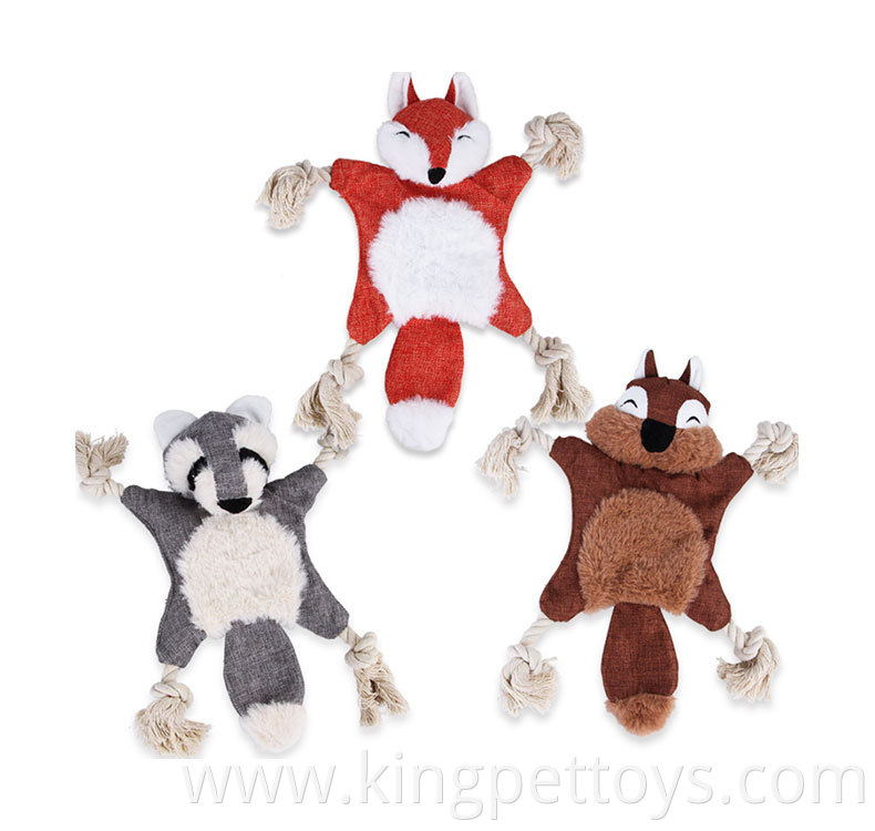 Plush Dog Toy Fox with cotton rope
